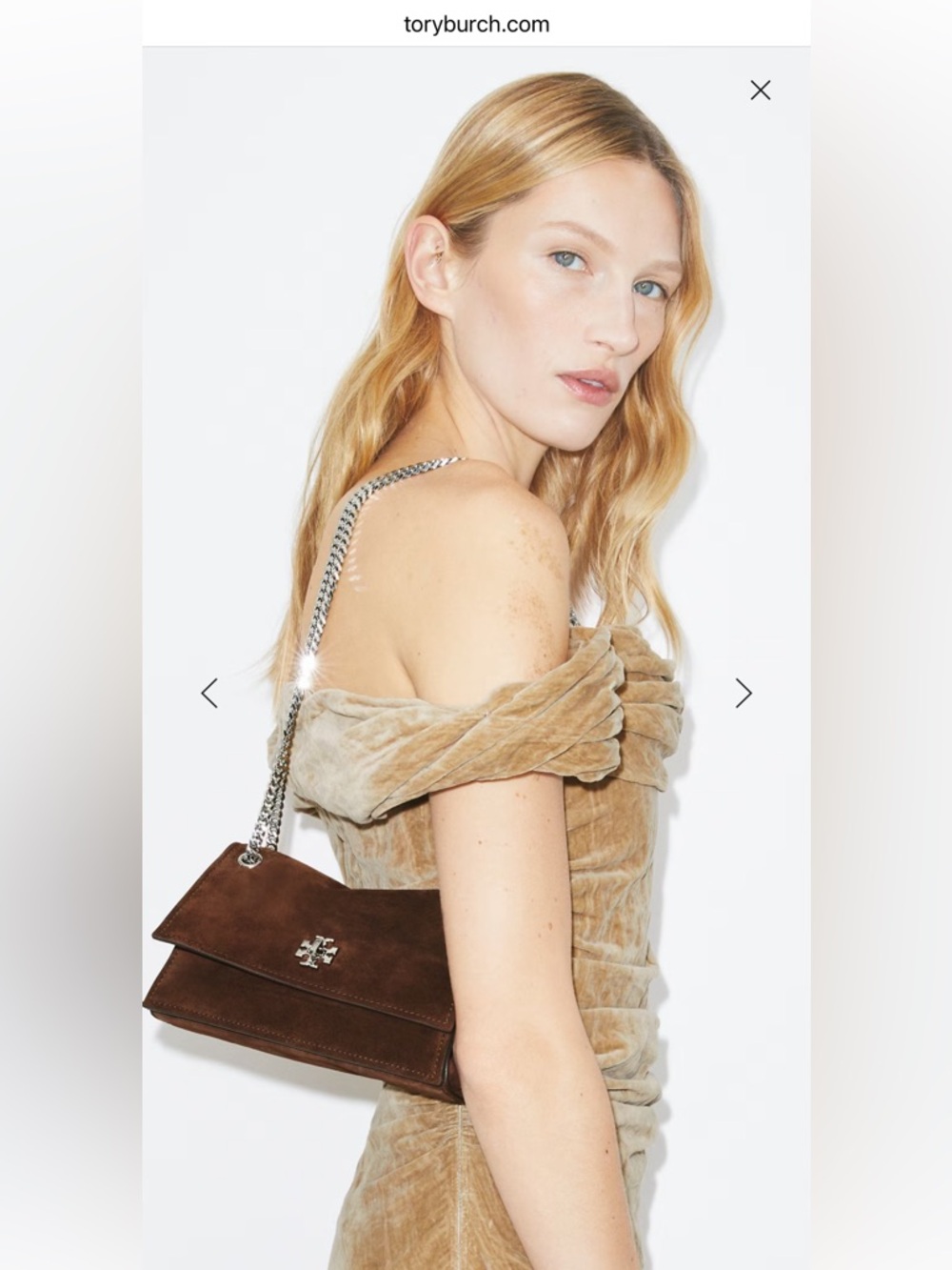 Tory Burch Mini Kira Turnlock convertible in Dark Cocoa Suede